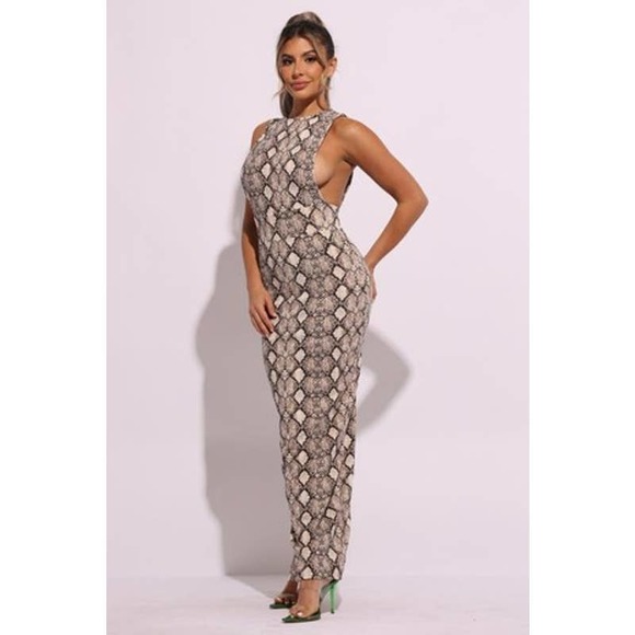 Snakeskin Print Maxi Dress | Size Large - Picture 2 of 9